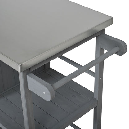Outdoor Kitchen Island Prep Station With Lockable Wheels, Ample Storage, Towel & Spice Racks