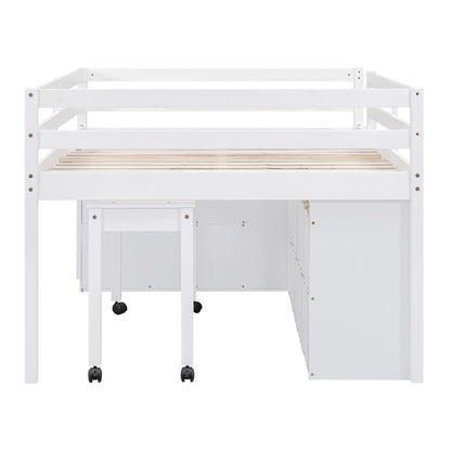 Loft Bed With Retractable Writing Desk And 4 Drawers, With Lateral Portable Desk And Shelves