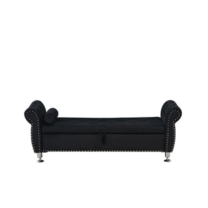 Storage Bench With Crystal Buttons And 1 Pillow For Bedroom