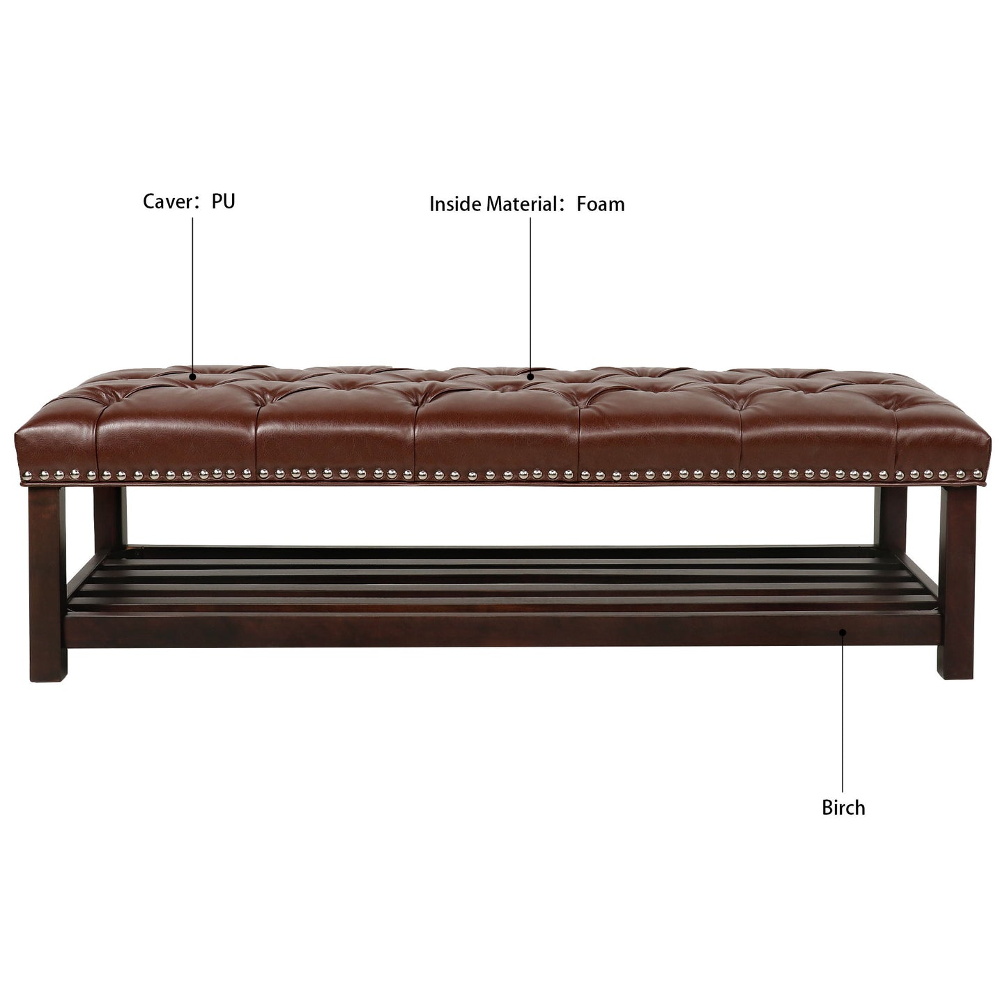 Bedroom End Of Bed Bench Tufted Upholstered End Of Bed Bench End Of Bed Entrance Shoe Bench With Nailhead Trim And Shelf Bedroom Upholstered Bench Living Room Shoe Rack Footstool