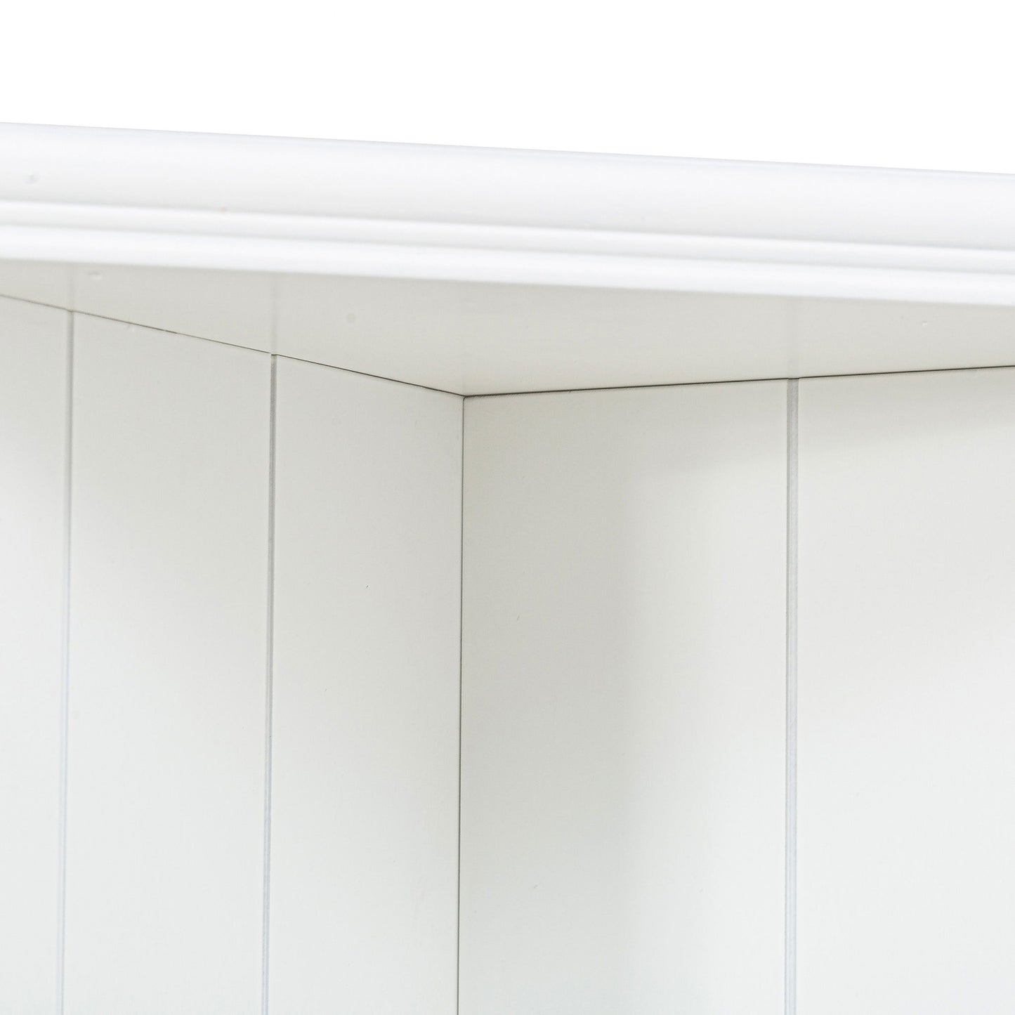 Retro Style Wall Suit With Glass Doors, 75.25" Tall Display Cabinets & Triangle Sided Bookshelves - White