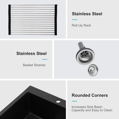 Kitchen Sink Granite Composite Drop In Sink With Durable Material - Black