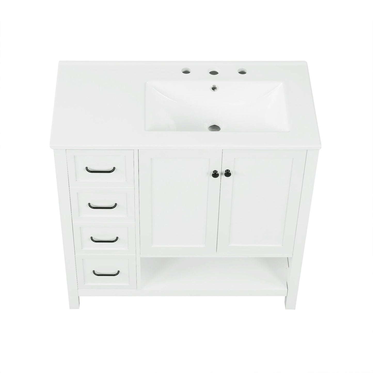 Bathroom Vanity With Sink Top, Bathroom Vanity Cabinet With 2 Doors And 2 Drawers, Open Shelf