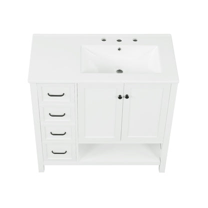 Bathroom Vanity With Sink Top, Bathroom Vanity Cabinet With 2 Doors And 2 Drawers, Open Shelf
