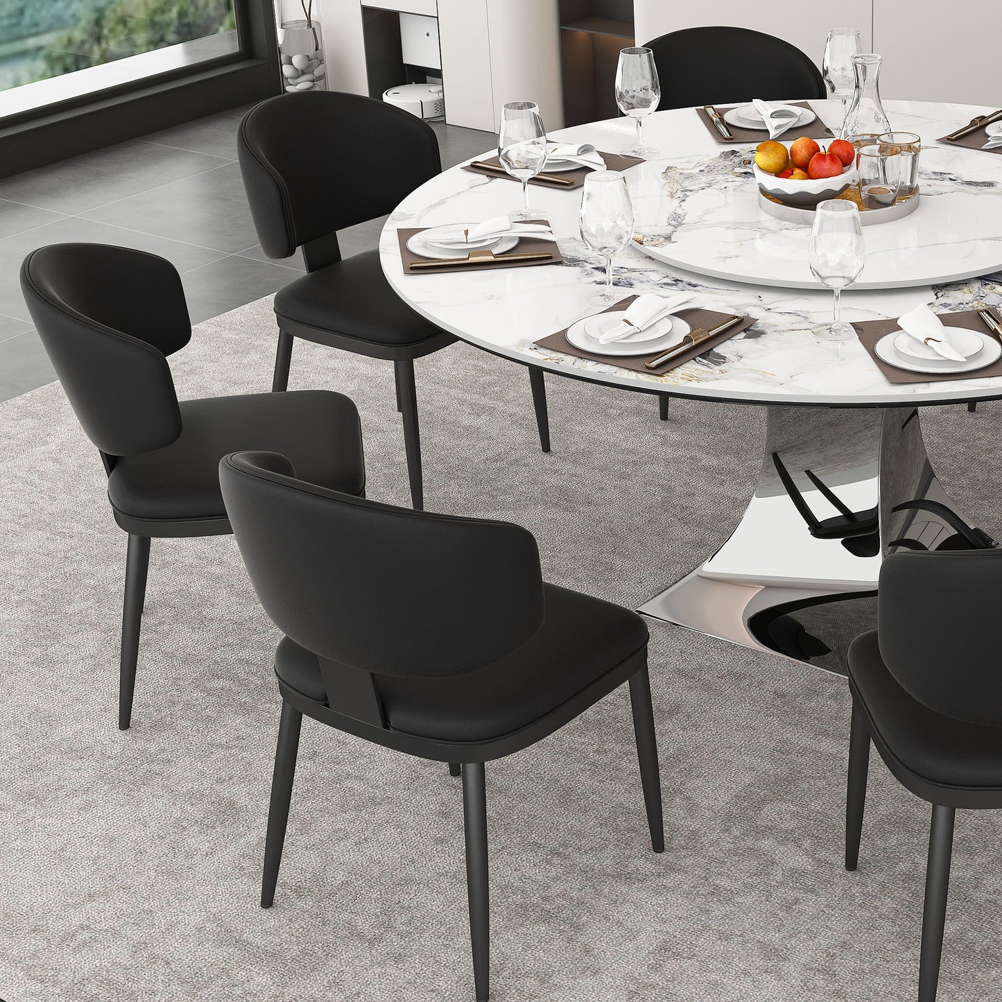 Round Dining Table With 6 Chairs Set - Silver