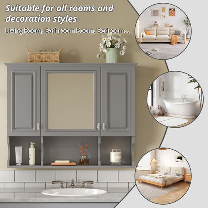 Wall Mounted Bathroom Medicine Wall Cabinet With Mirror & Open Shelves