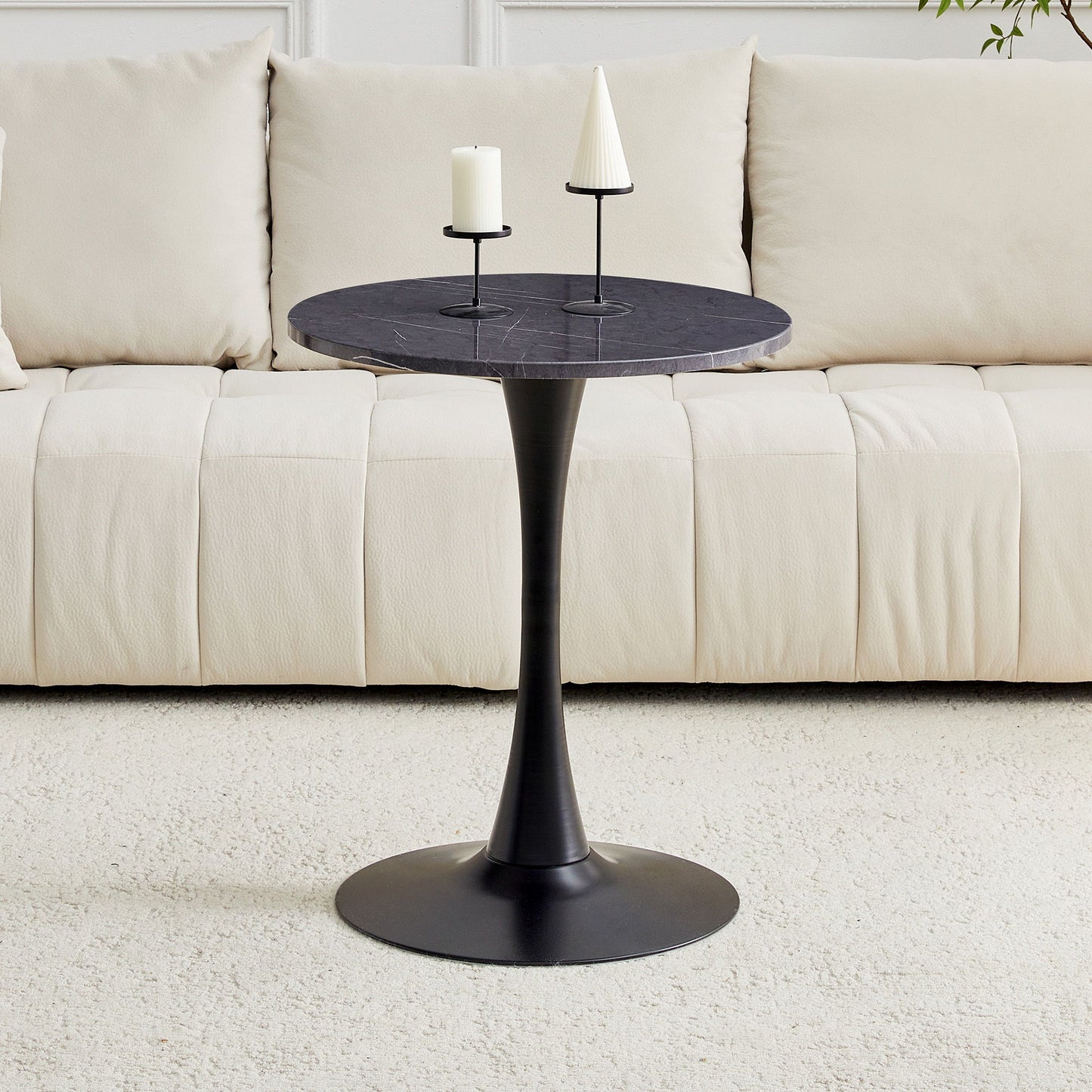 Round Dining Table With Faux Marble Top And Metal Pedestal +, 23.6" Diameter For Kitchen, Living Room, Small Spaces