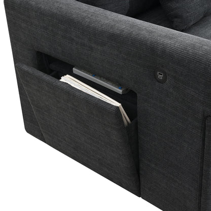 U Shaped Sectional Sofa 6 Seat Couch Set With Oversized Ottoman, Hidden Armrest Storage And Cup Holders USB Charging Ports Wide Seat Sofa
