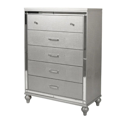 1 Piece Chest With 5 Drawers Snake Skin Bedroom Furniture - Silver