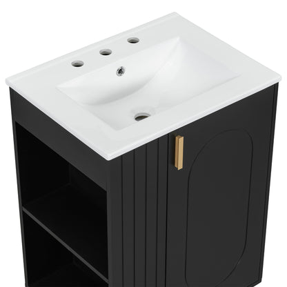 Classic Retro Bathroom Vanity With Sink, Door Shelf, Side Open Storage Frame