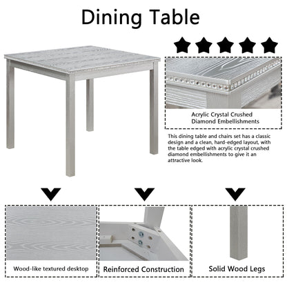 Dining Table Set With Crystal Decoration And Upholstered Chairs