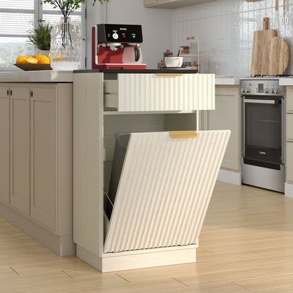 Tilt Out Trash Can Cabinet With Wave Textured Drawer & Pull Out Bin