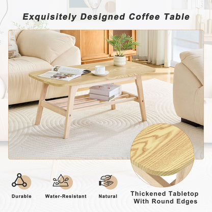 Coffee Table With Double Layer Storage For Living Rooms - Wood