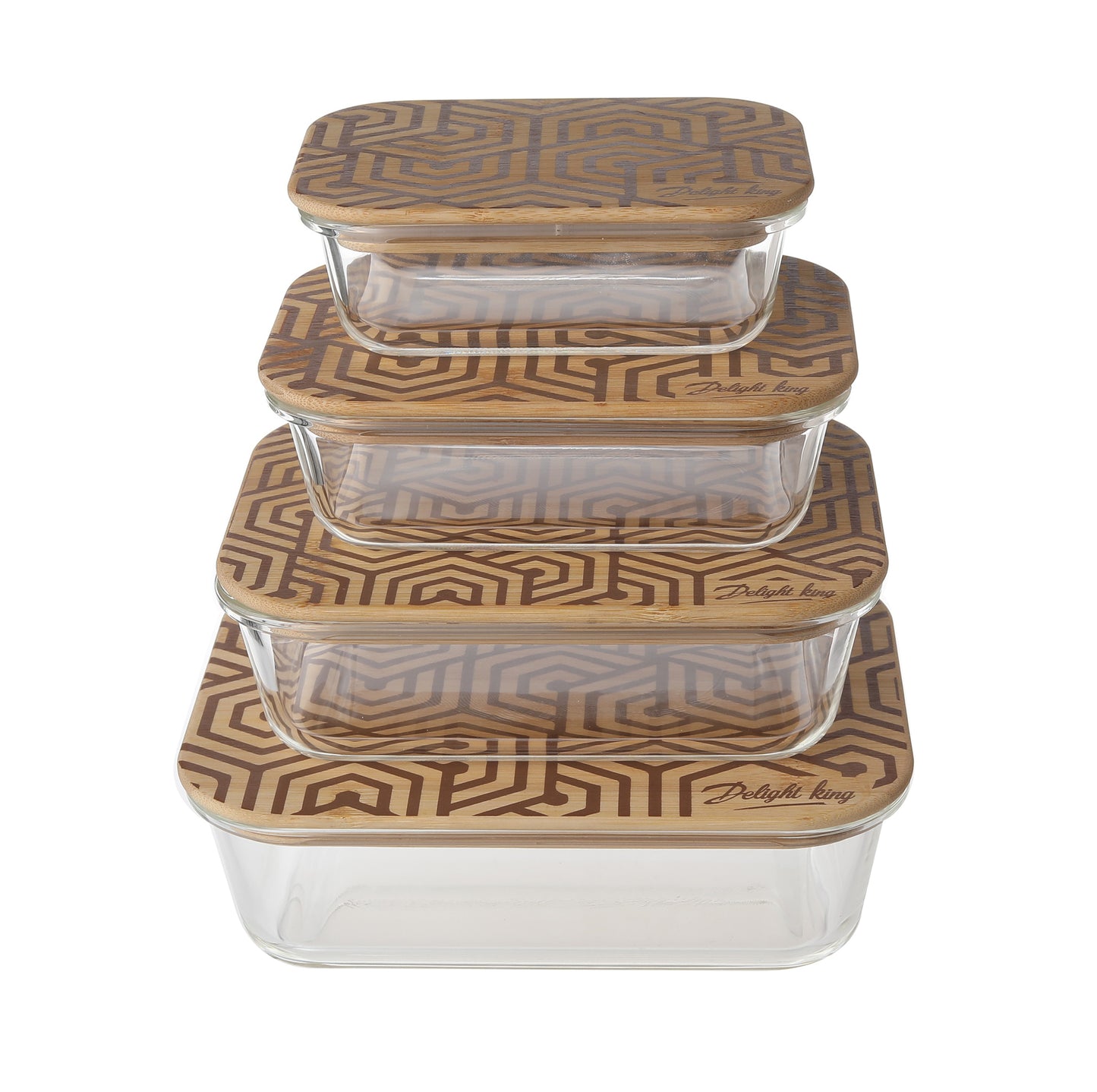 Delight King 4-Piece Set, High Borosilicate Glass Food Storage Containers with Eco-Friendly Bamboo Lids - Microwave, Oven, Freezer, Dishwasher Safe - Meal Prep, Fridge Organizer, Clear Storage Bins