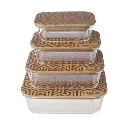 Delight King 4-Piece Set, High Borosilicate Glass Food Storage Containers with Eco-Friendly Bamboo Lids - Microwave, Oven, Freezer, Dishwasher Safe - Meal Prep, Fridge Organizer, Clear Storage Bins