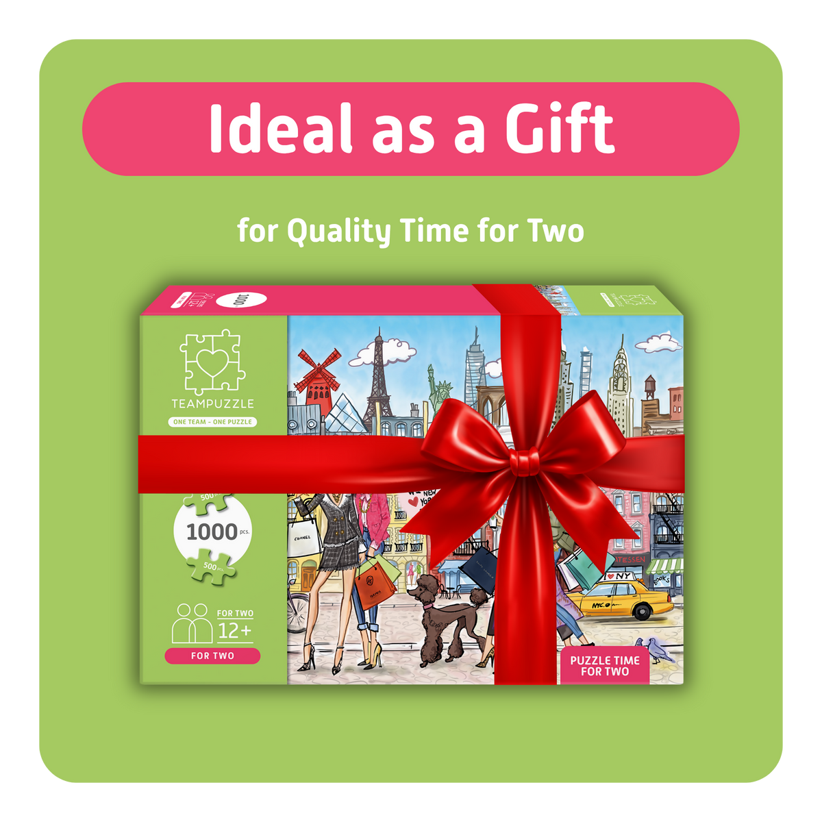 TEAMPUZZLE FOR TWO: Paris x New York – 1,000-Piece Couple's Jigsaw Puzzle – Includes Scan & Explore – Ages 12+