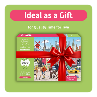 TEAMPUZZLE FOR TWO: Paris x New York – 1,000-Piece Couple's Jigsaw Puzzle – Includes Scan & Explore – Ages 12+