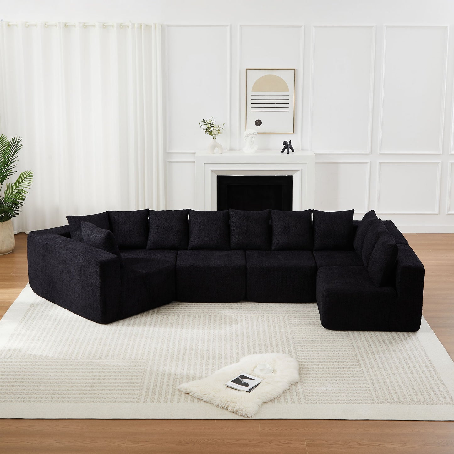 L - Shaped Modular Sofa With Deep Seat And 11 Pillows