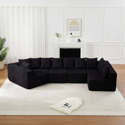 L - Shaped Modular Sofa With Deep Seat And 11 Pillows
