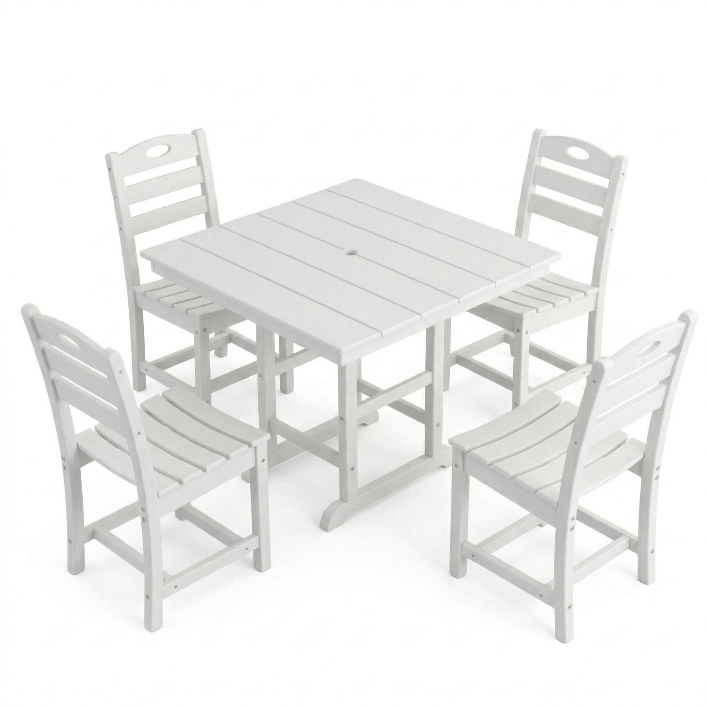 Outdoor Patio Dining Set, Square Table With Umbrella Hole And Armless Chairs