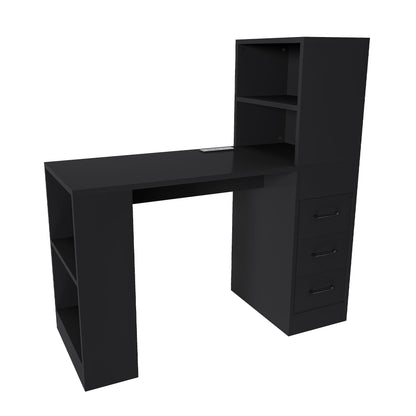 Computer Desk With 4 In 1 Socket & 3 Drawers, 4 Tier Shelves