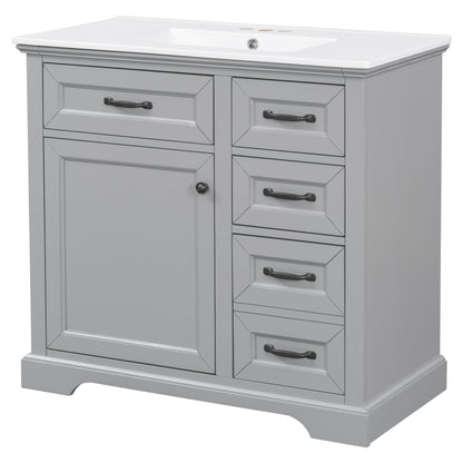 36" Bathroom Vanity With Sink, 2 Tip-Out Drawers, Soft Close Hinges