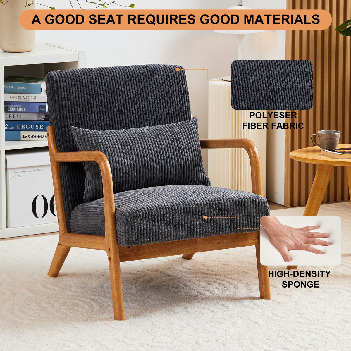 Accent Arm Chair With Pillow Upholstered