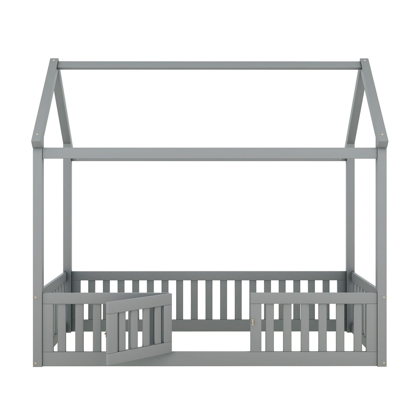 Wood House Bed With Fence And Door