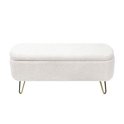 Storage Ottoman Bench For End Of Bed Legs, Modern Camel Faux Fur Entryway Bench Upholstered Padded With Storage For Living Room Bedroom