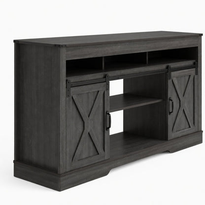 Farmhouse TV Stand With Sliding Barn Doors & Adjustable Storage