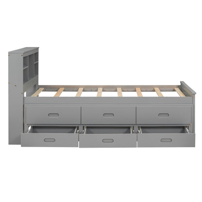 Platform Bed With Storage Headboard, USB, Trundle And 3 Drawers
