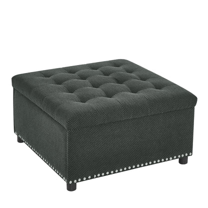 Square Tufted Storage Ottoman With Nailhead Trim