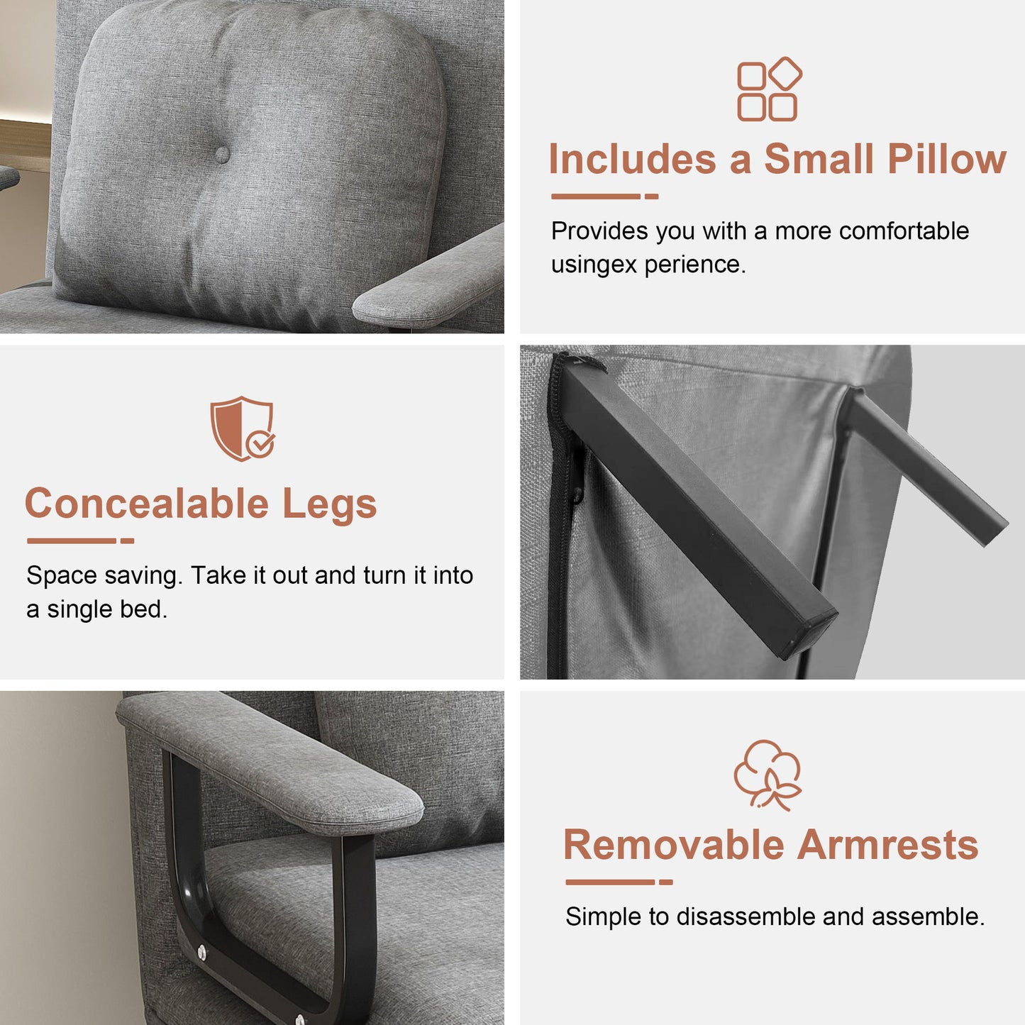 3 In 1 Convertible Folding Sofa Bed With Adjustable Backrest And Pillow