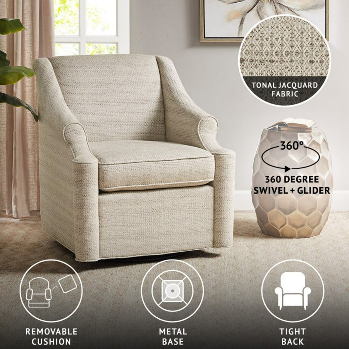 Justin - Swivel Glider Chair With 360 Degree Rotation - Tan