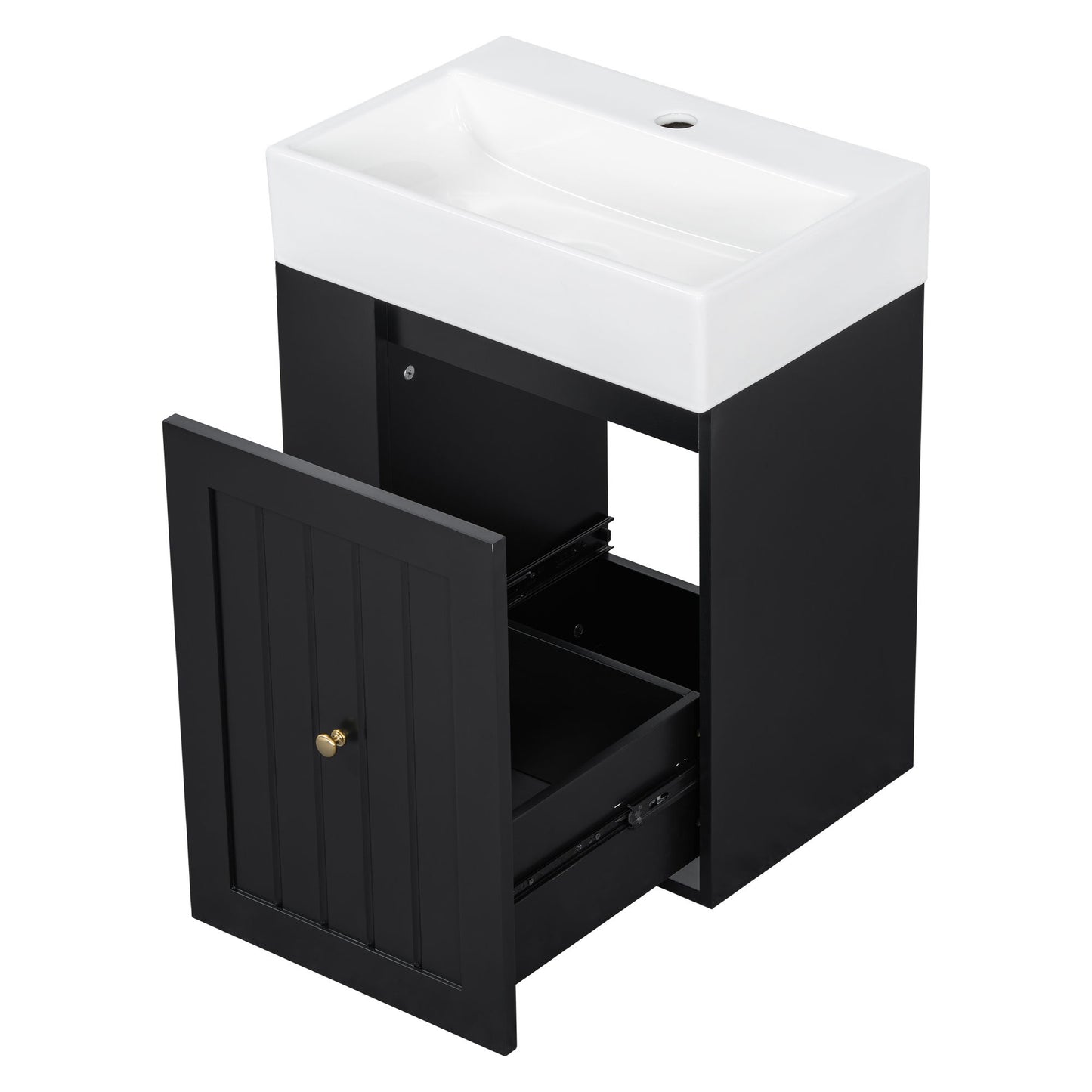 Modern Bathroom Vanity With Sink, Storage Cabinet, Drawer & Side Shelf