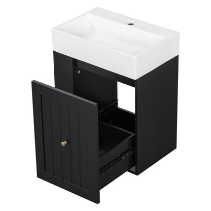 Modern Bathroom Vanity With Sink, Storage Cabinet, Drawer & Side Shelf