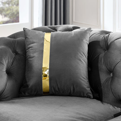 Button Tufted Couch With 2 Pillows, 3 Seater Luxury Chesterfield Sofa