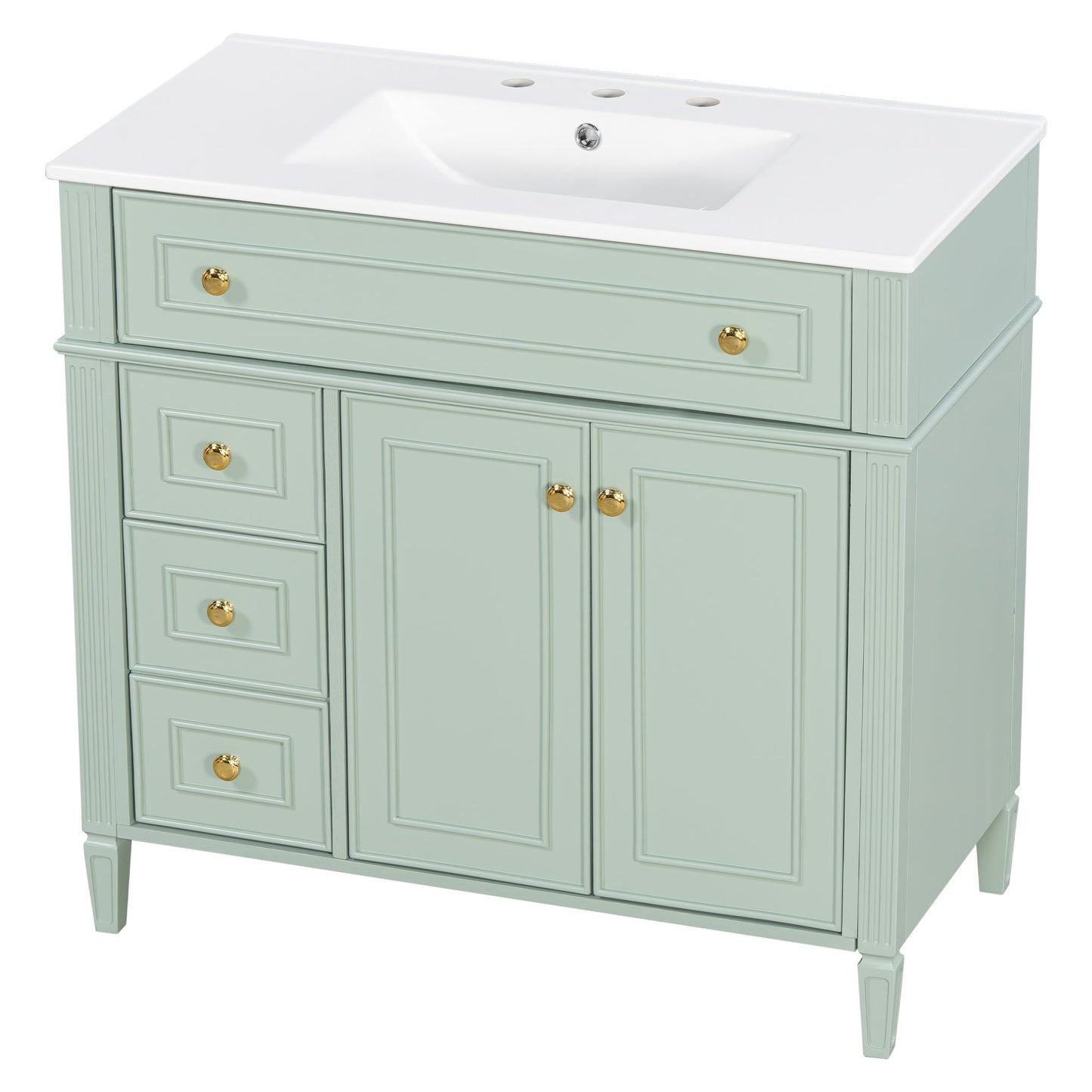 Bathroom Vanity With Sink, 3 Drawers & 2 Soft-Close Doors