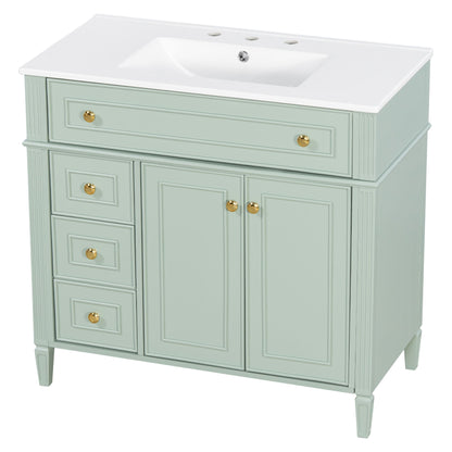 Bathroom Vanity With Sink, 3 Drawers & 2 Soft-Close Doors