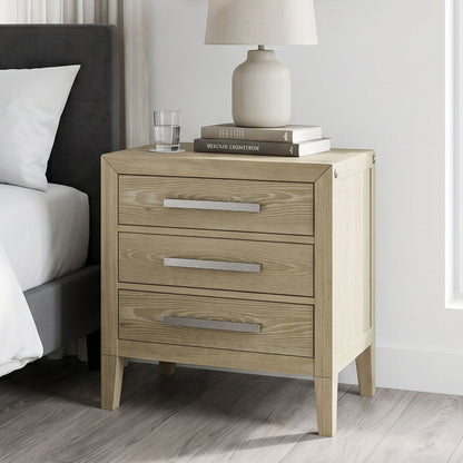 Adeline - 3 Drawers Nightstand With USB & LED Light - Natural Wood Wash