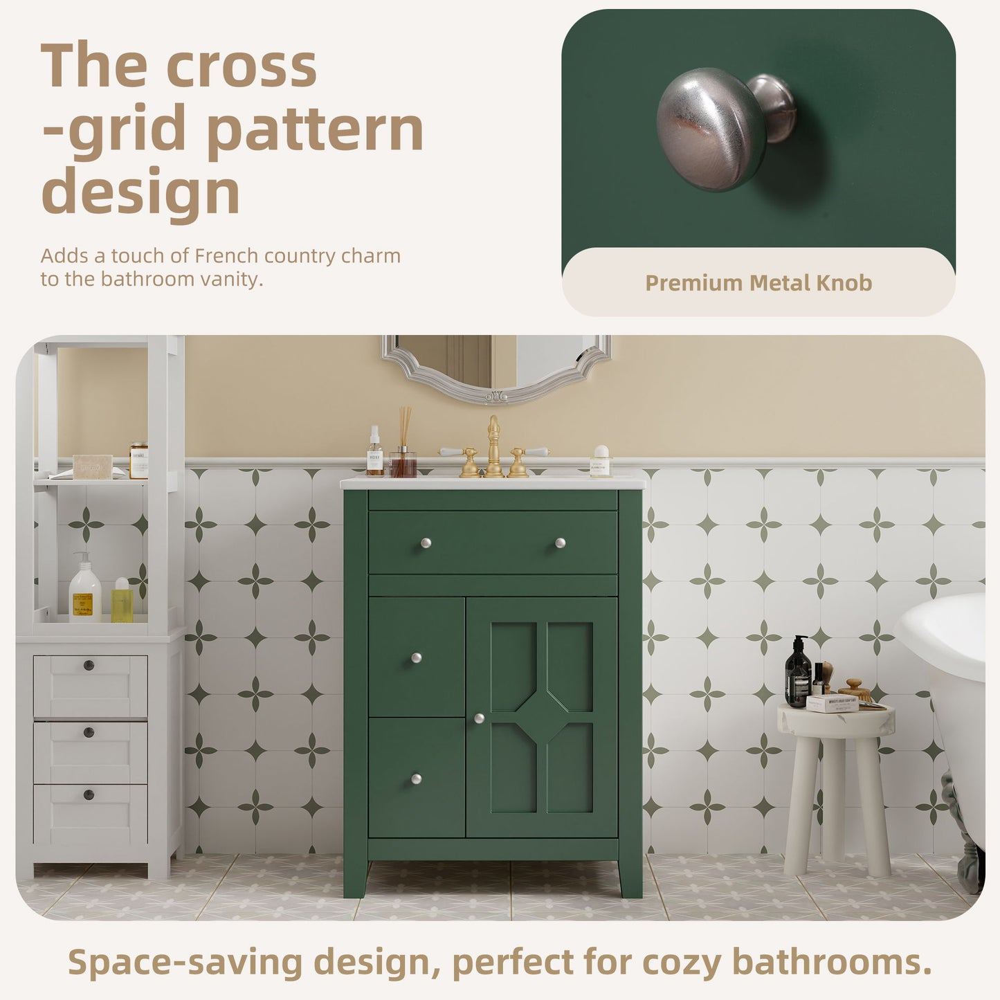 Bathroom Vanity With Basin, Rectangular Cabinet With 2 Drawers And Soft Closing Door