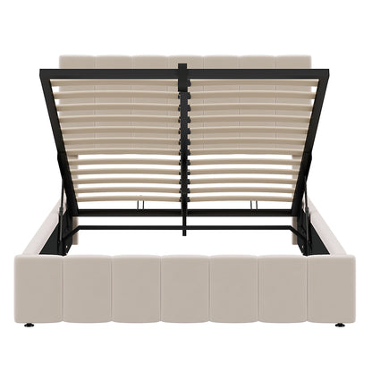 Elegant Upholstered Platform Bed With Hydraulic Storage System