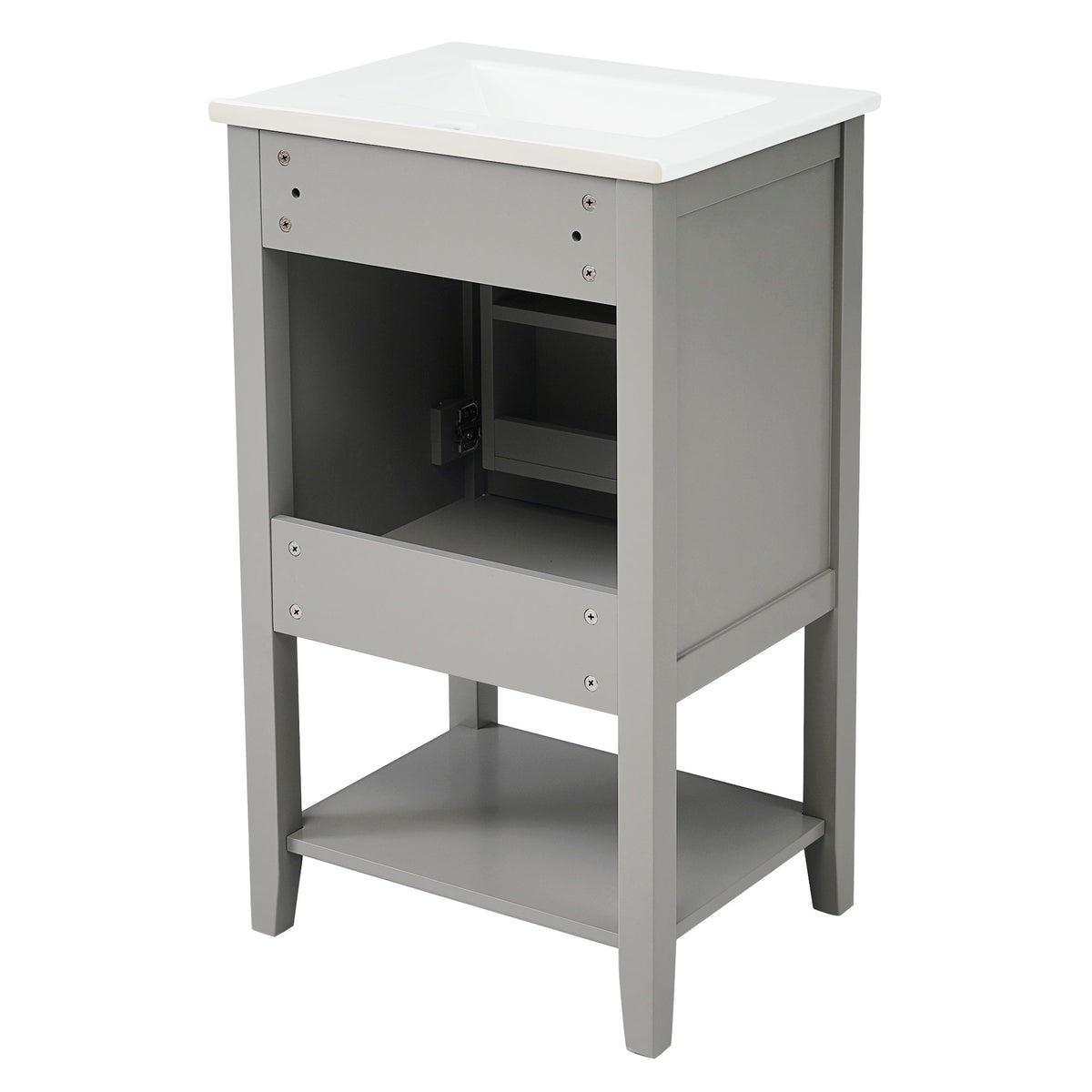 Modern Bathroom Vanity With Sink, Soft-Closing Door And Open Shelf