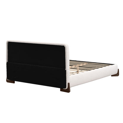 Queen Size Elegant Terry Upholstered Bed - White