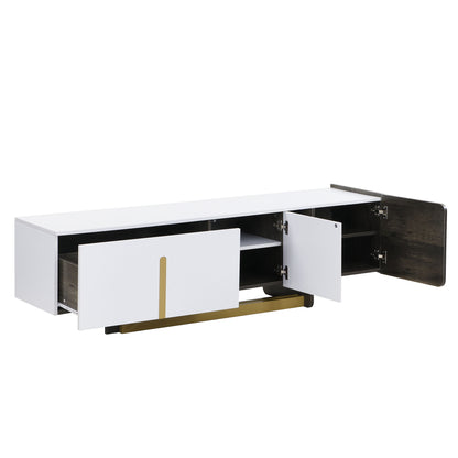 TV Stand With 1 Drawer, 2 Cabinets And Adjustable Shelves