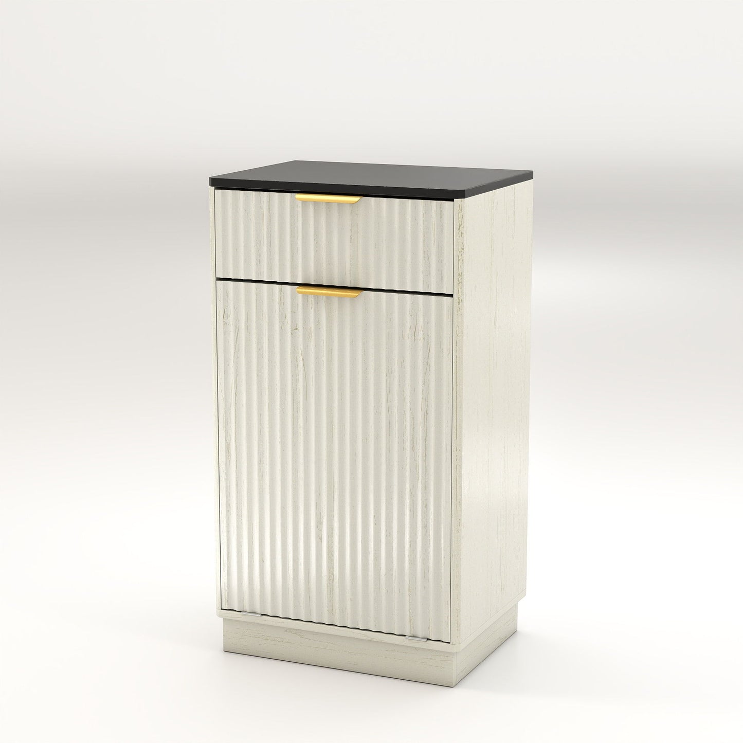 Tilt Out Trash Can Cabinet With Wave Textured Drawer & Pull Out Bin