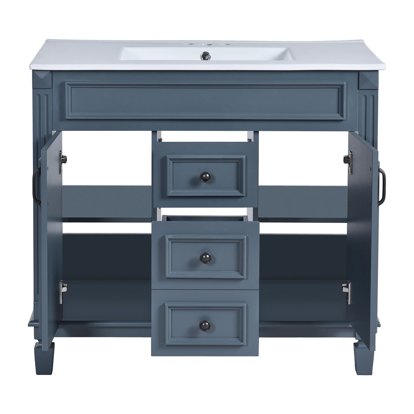 Bathroom Vanity With Top Sink, Mirror Cabinet, 2 Soft Closing Doors & 2 Drawers