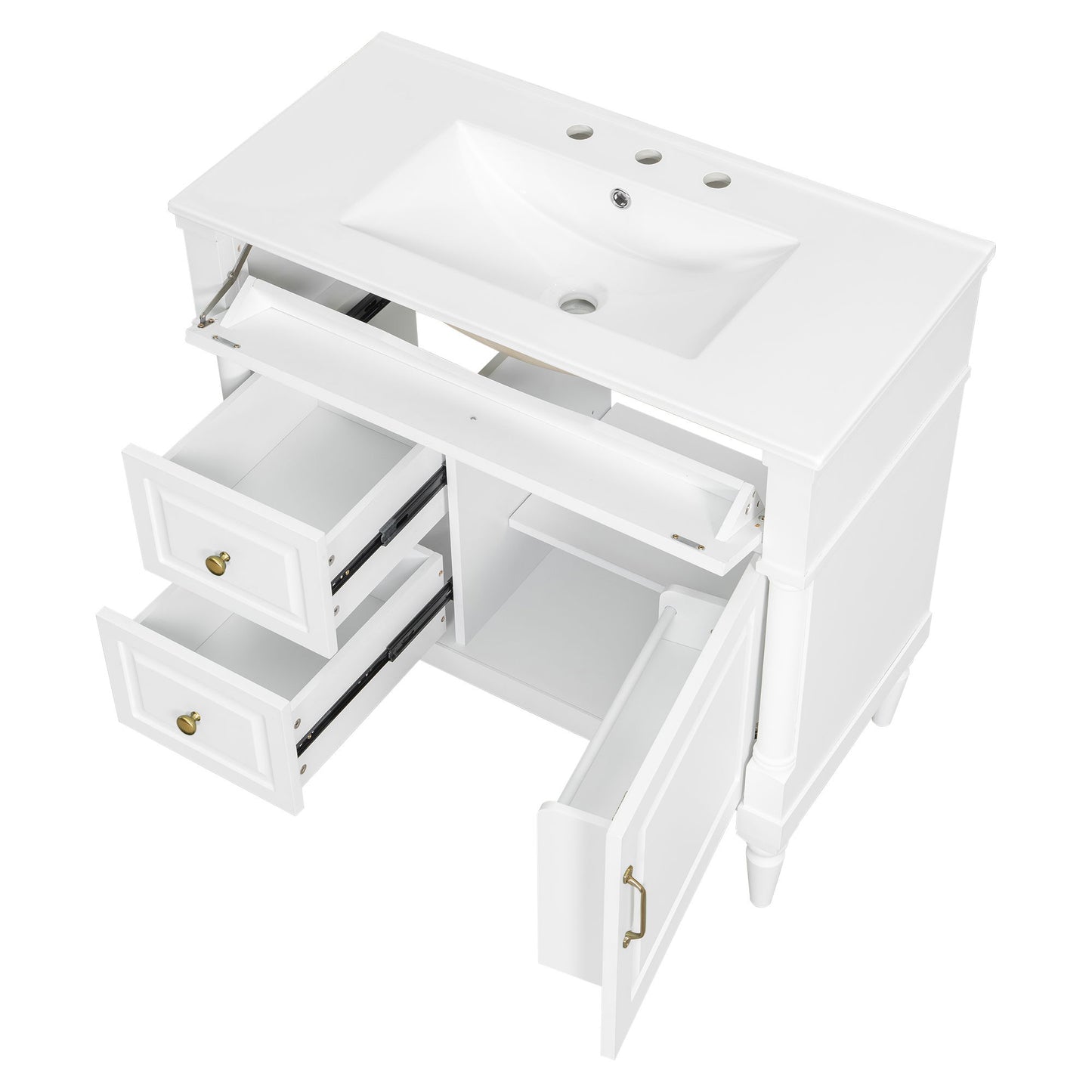 Freestanding Bathroom Vanity With Sink, Adjustable Shelf, Flip Drawer