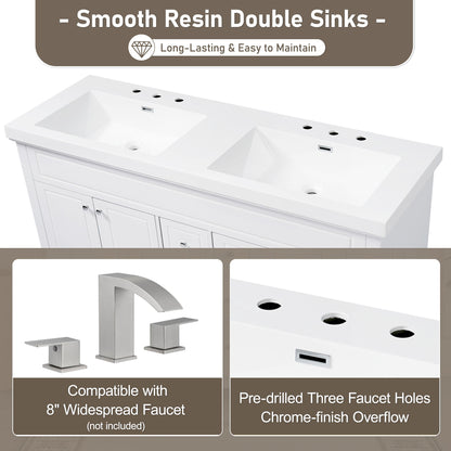 Bathroom Vanity With Double Sinks, 3 Drawers & 4 Doors - White