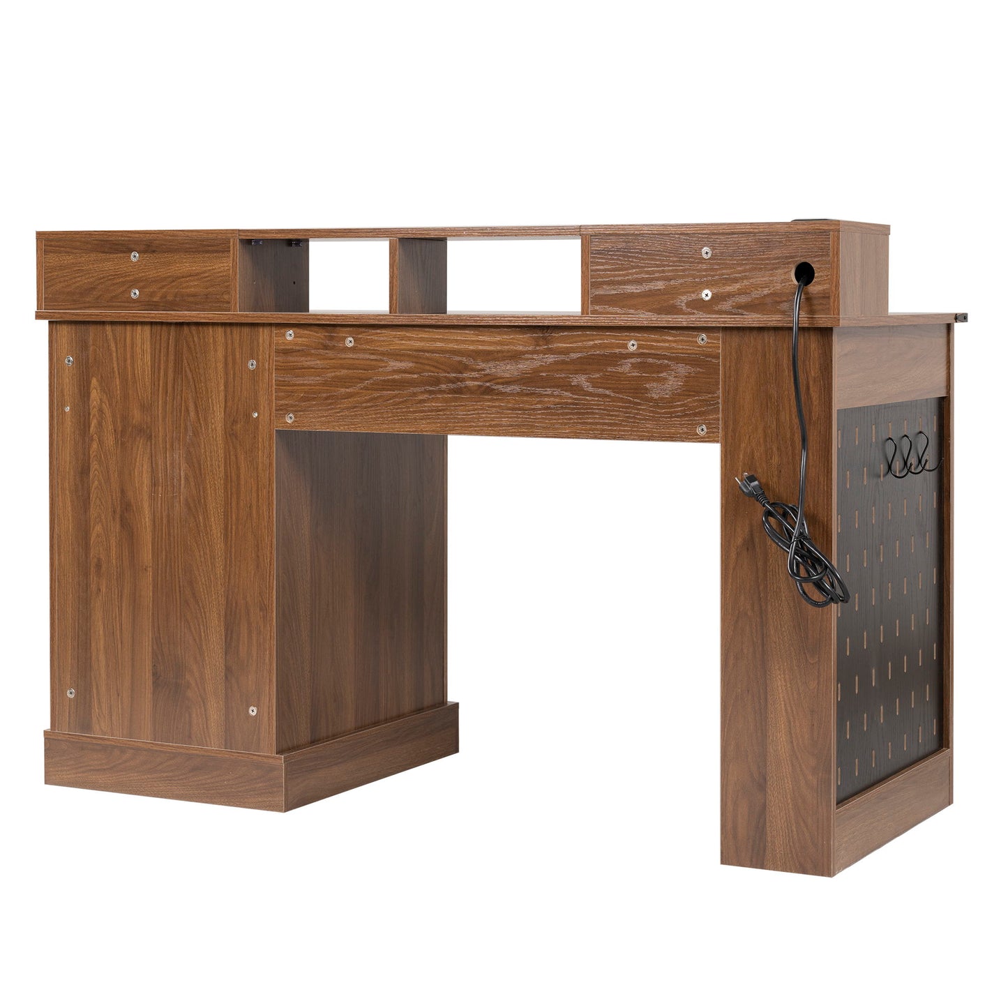 Office Desk With Storage Cabinet, Charging Station, Monitor Stand & Pegboard